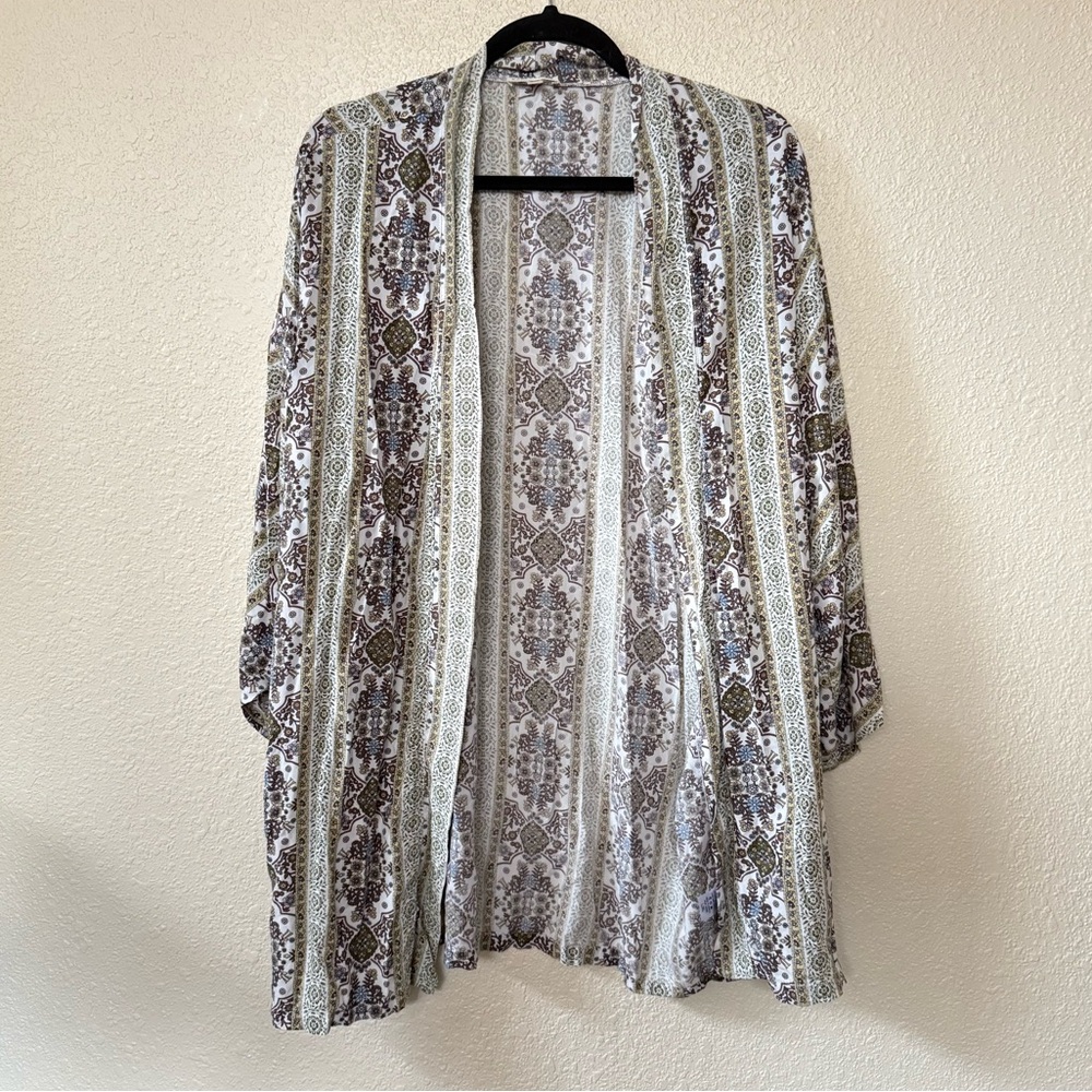 Earthbound Cream & Sage Green Printed Lightweight Kimono Large/Extra Large